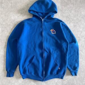 90s Vintage Kansas Jayhawks Russell Blue Zip Up Hoodie Size XL